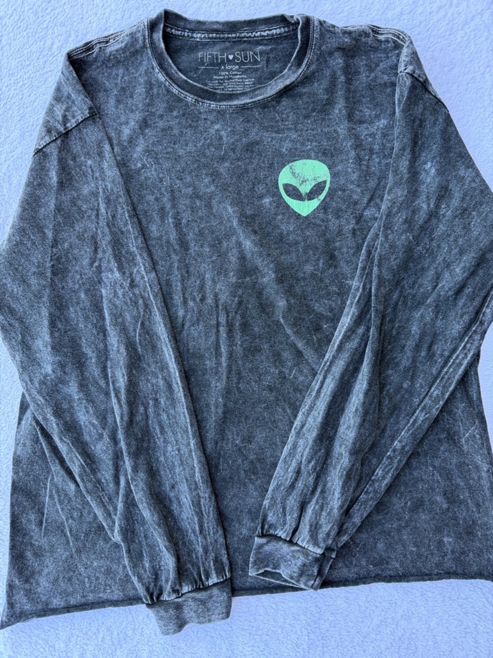 Fifth Sun Black Mineral Wash Long Sleeve Tee with Mint Alien Graphic